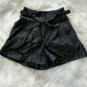 Rachel Roy high-rise black faux-leather shorts